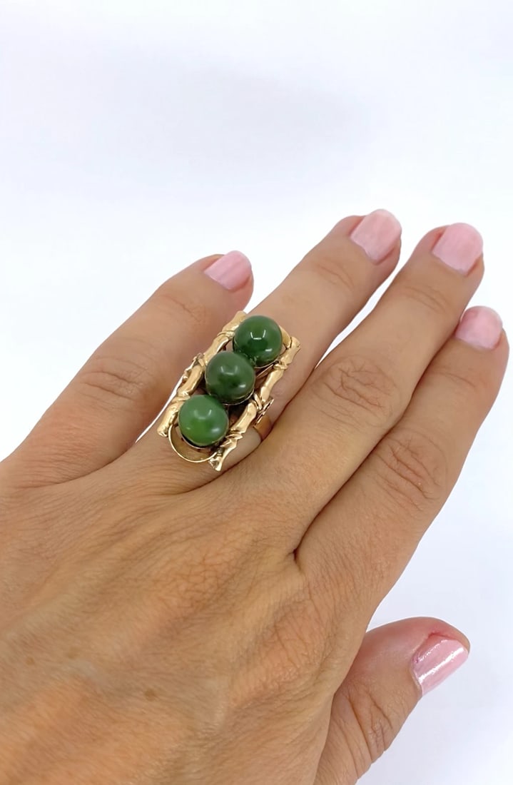 Vintage 14k Jade Bamboo Cocktail Ring - 2