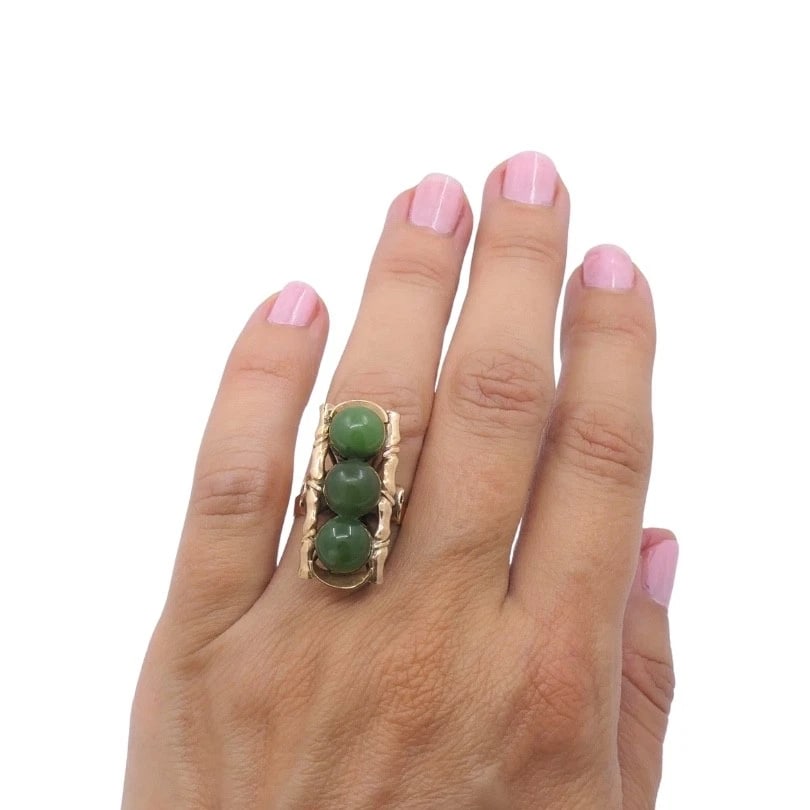 Vintage 14k Jade Bamboo Cocktail Ring - 3