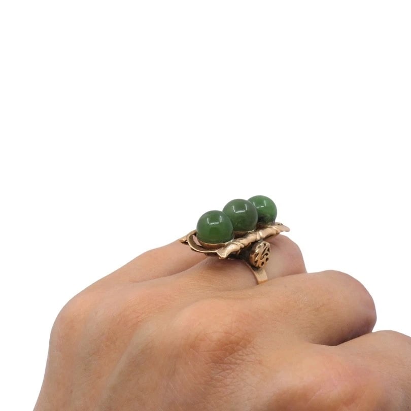 Vintage 14k Jade Bamboo Cocktail Ring - 4