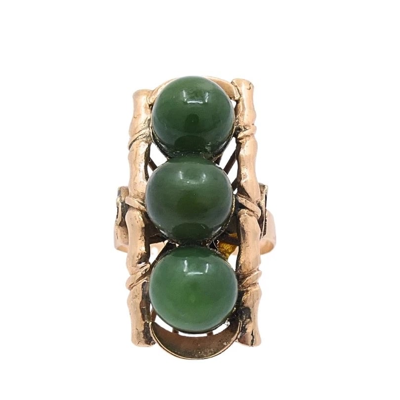 Vintage 14k Jade Bamboo Cocktail Ring - 5