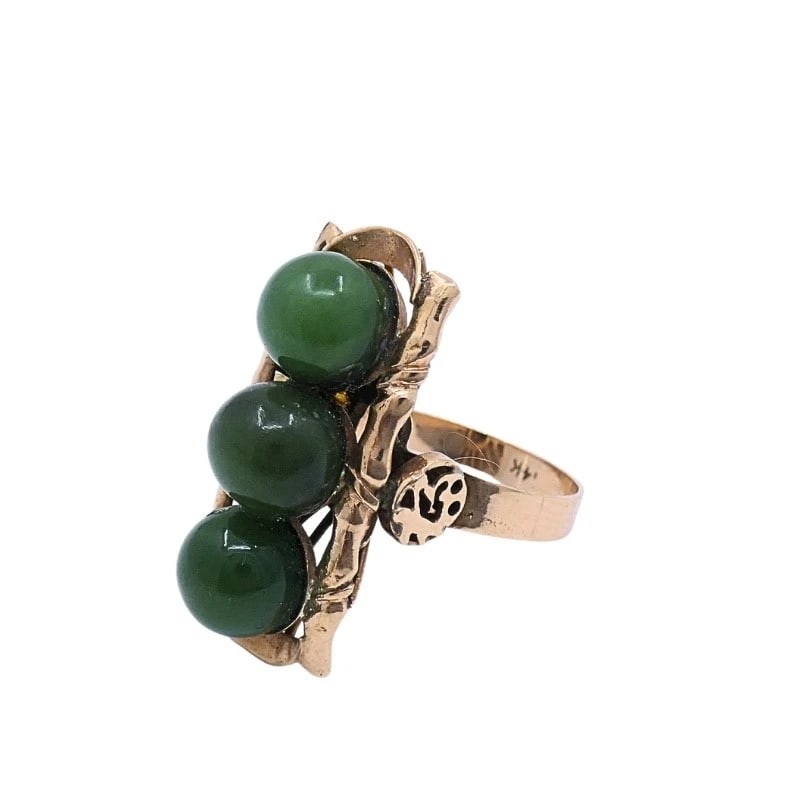 Vintage 14k Jade Bamboo Cocktail Ring - 7