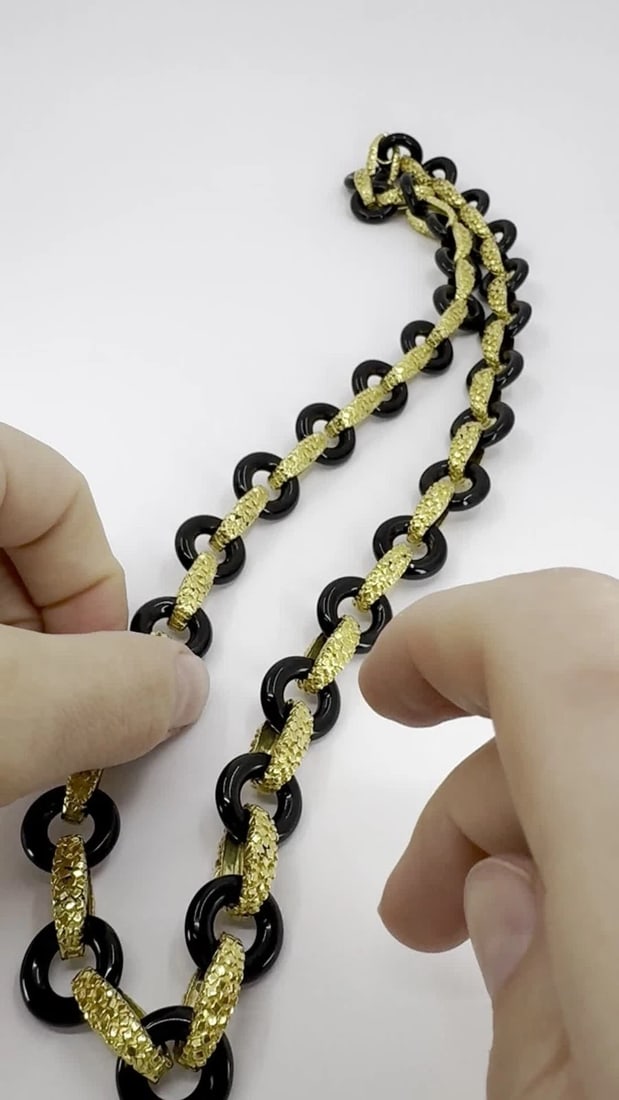 Vintage Tiffany & Co. 18k Gold Onyx Necklace - 2