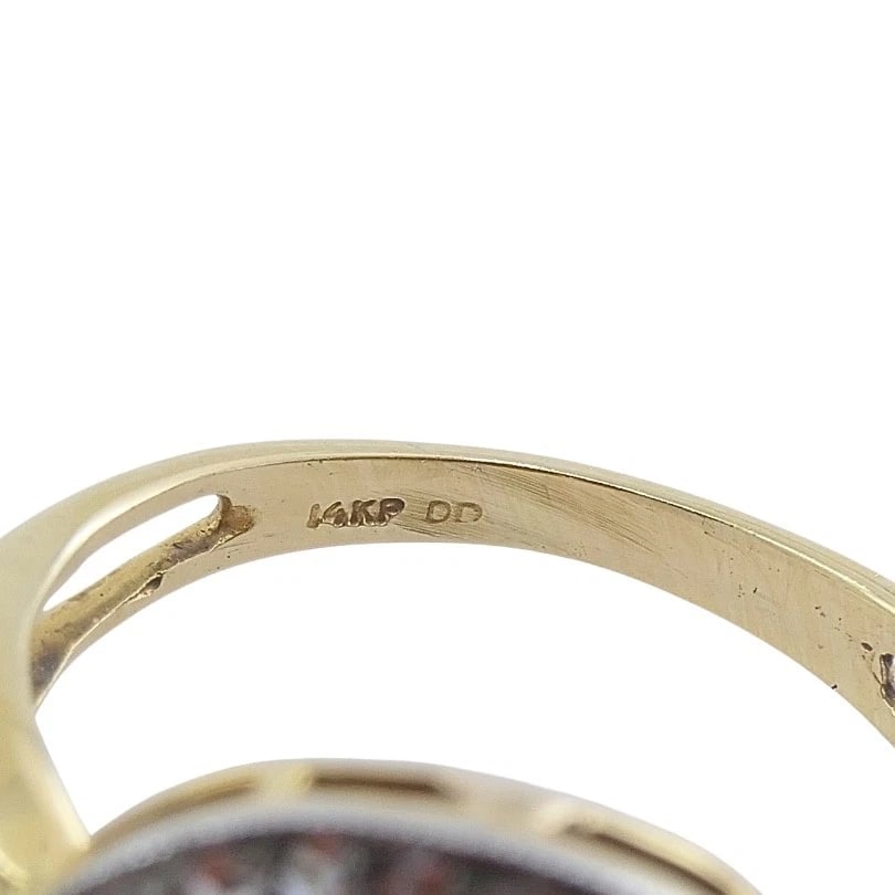 Vintage 14k Gold Coral Cabochon Diamond Halo Ring - 11