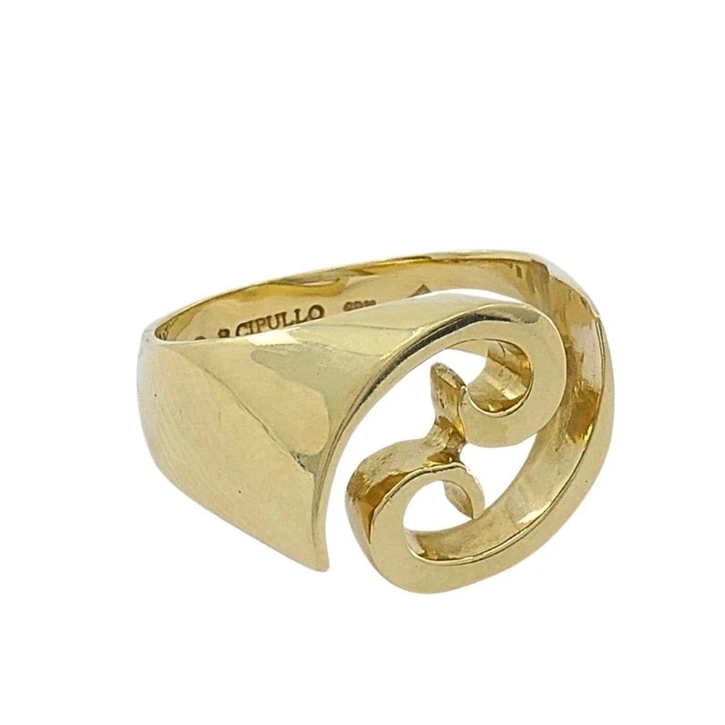 Renato Cipullo 18k Gold Sculptural Swirl Ring: Title: Renato Cipullo 18k Gold Sculptural Swirl Ring Description: Product details: DESNER: Renato Cipullo CRCA: 1970s MATERALS: 18k old WEHT: 7.9 rams RN SZE: 6.25 - 6.5 HALLMARKS: R. CPLLO, 18K TEM D