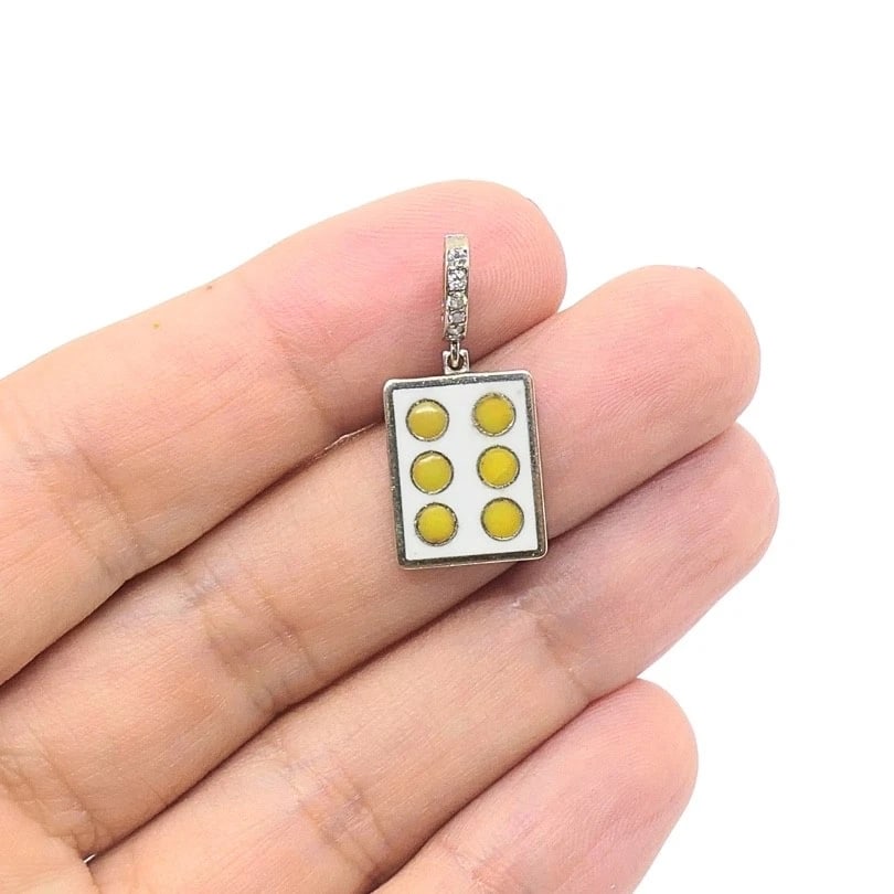 Vintage 12k Gold Domino Six Charm Pavé Diamond Bail - 3