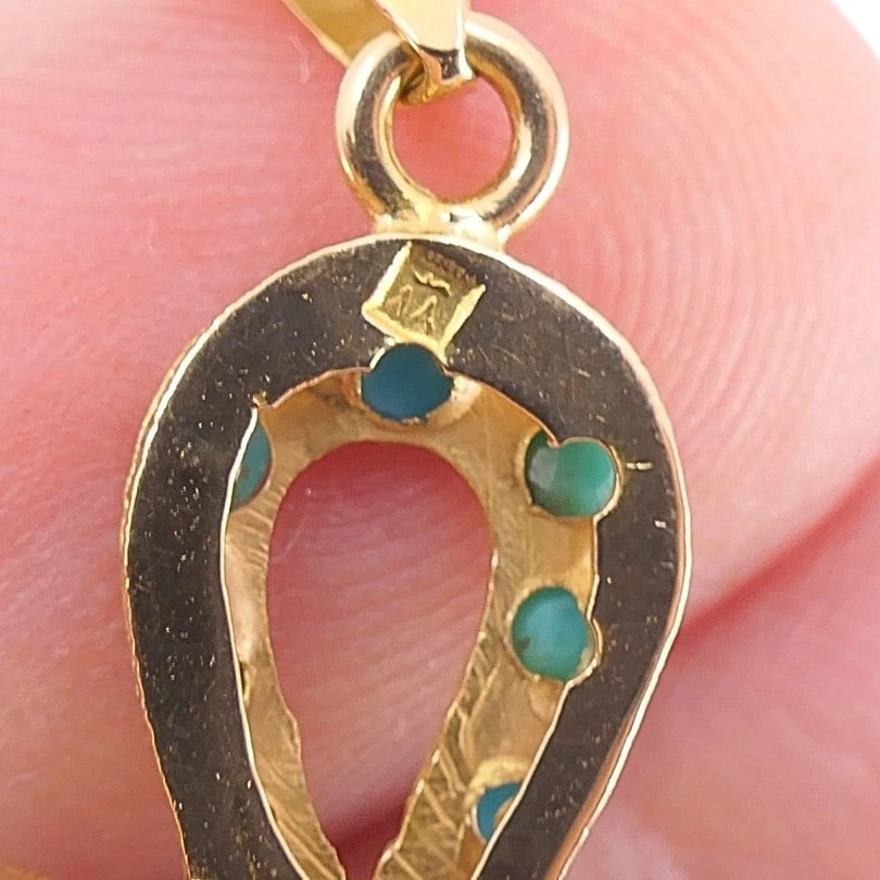 Vintage 21k Gold Turquoise Ankh Pendant 14k Gold Chain Necklace - 9