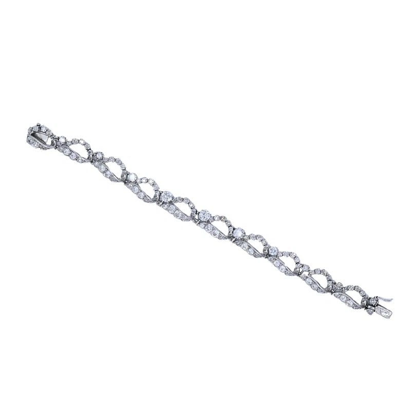 French Platinum Diamond Openwork Diamond Bracelet, 1960s - 6