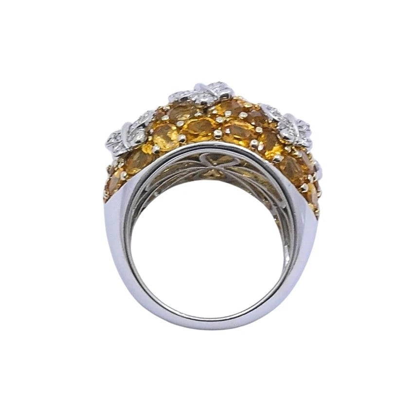 14k White Gold Citrine Diamond Butterfly Dome Ring - 10