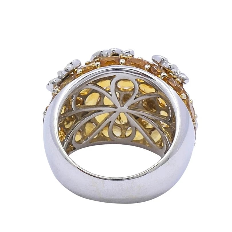 14k White Gold Citrine Diamond Butterfly Dome Ring - 11