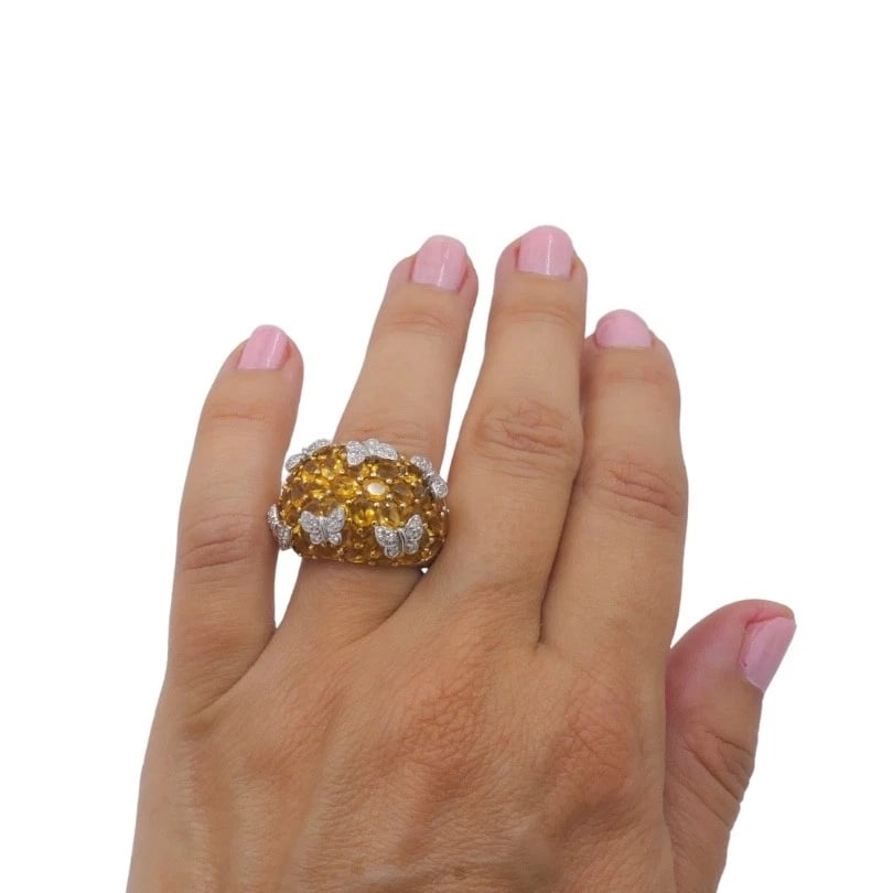 14k White Gold Citrine Diamond Butterfly Dome Ring - 3