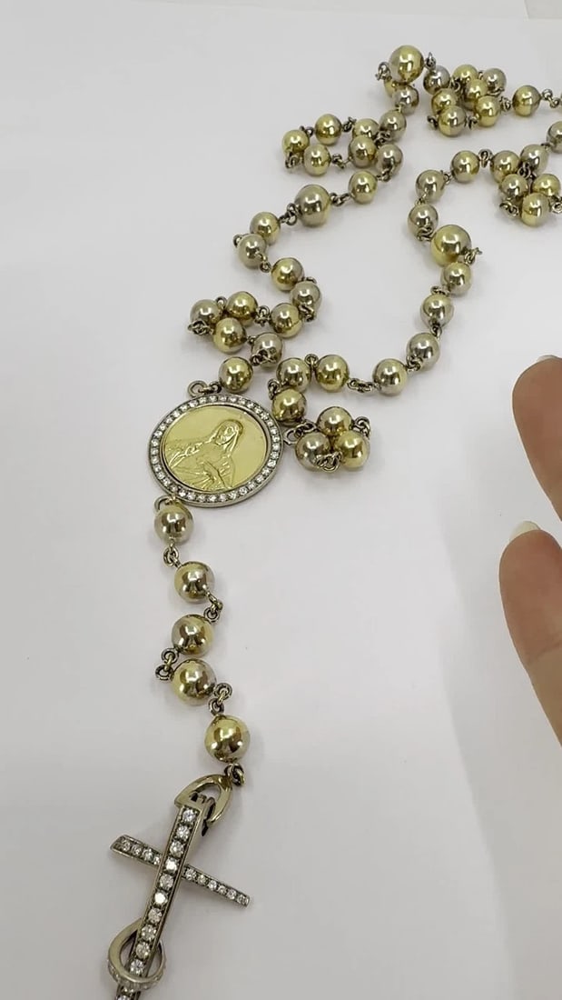 Vintage Rosary 18k Two Tone Gold Diamond Necklace - 2