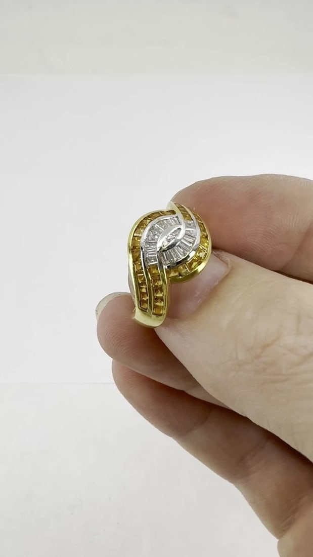 Vintage French 18k Gold Diamond Citrine Ring - 2