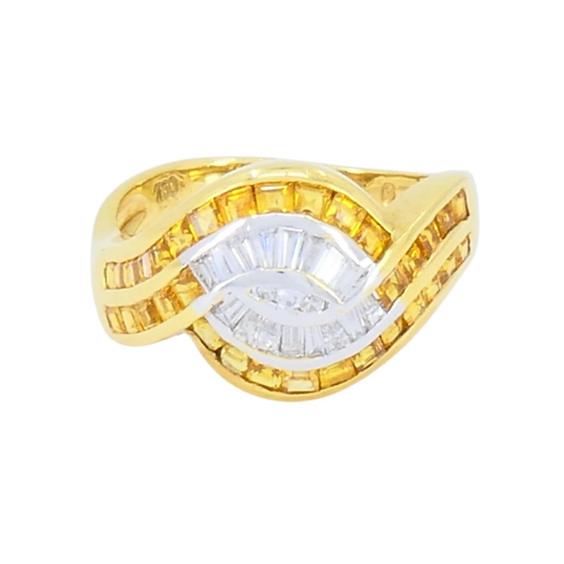 Vintage French 18k Gold Diamond Citrine Ring - 4