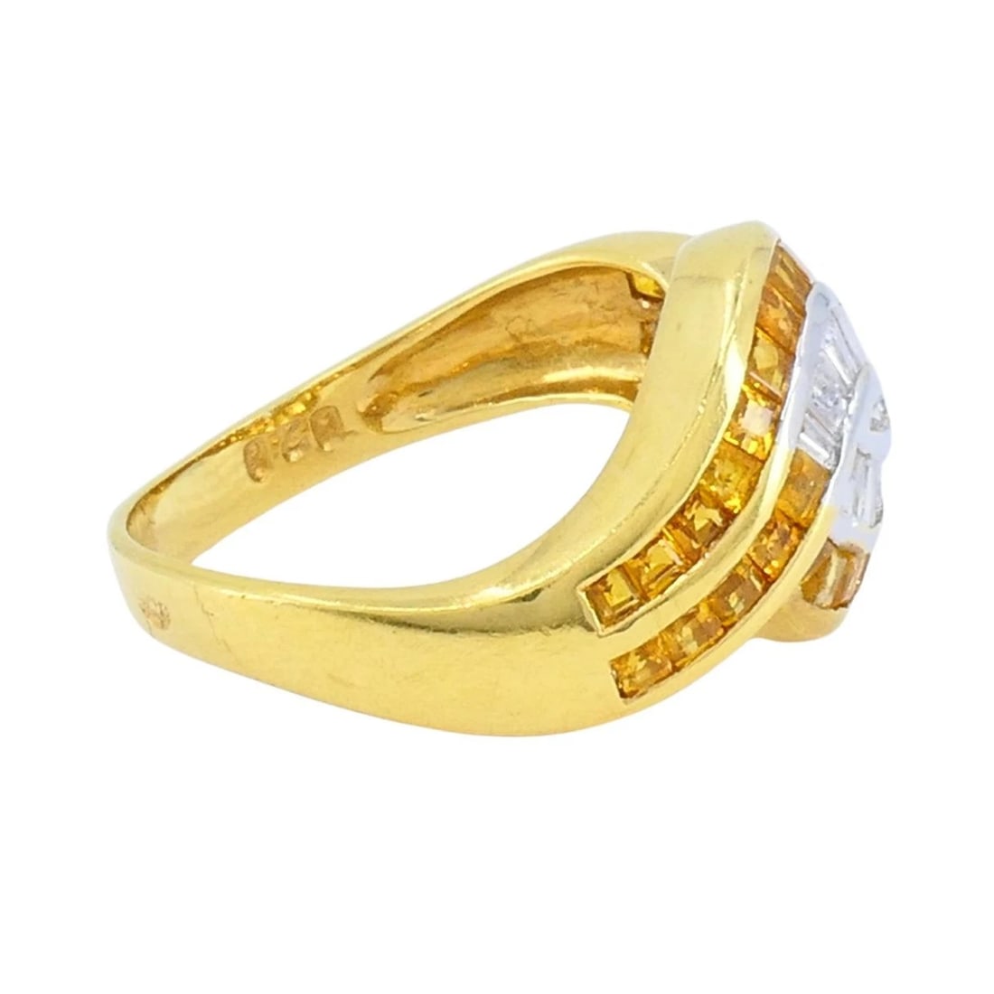 Vintage French 18k Gold Diamond Citrine Ring - 6