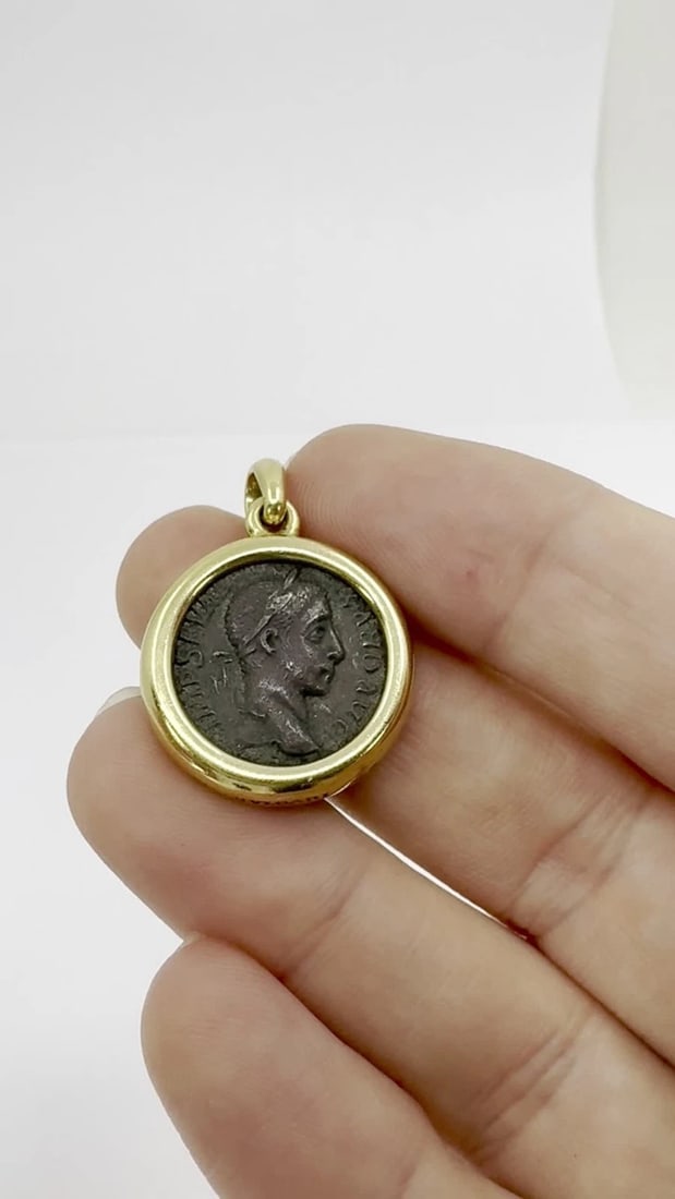 Vintage Bvlgari 18k Gold Ancient Coin Monete Bulgari Pendant - 2