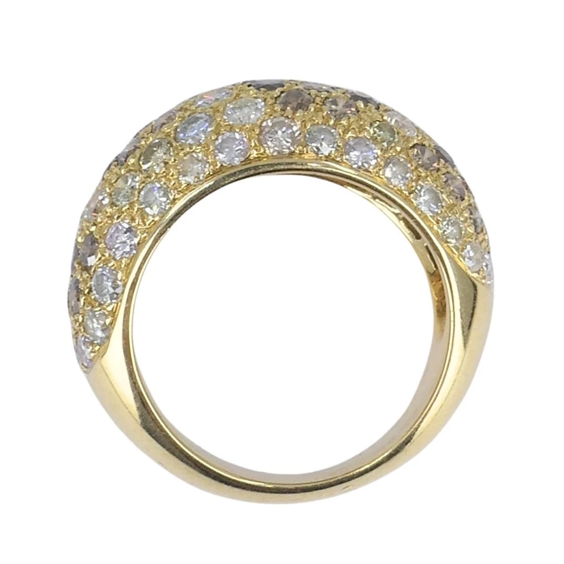 Vintage Cartier Sauvage 18k Gold White Brown Pavé Diamond Dome Ring - 10
