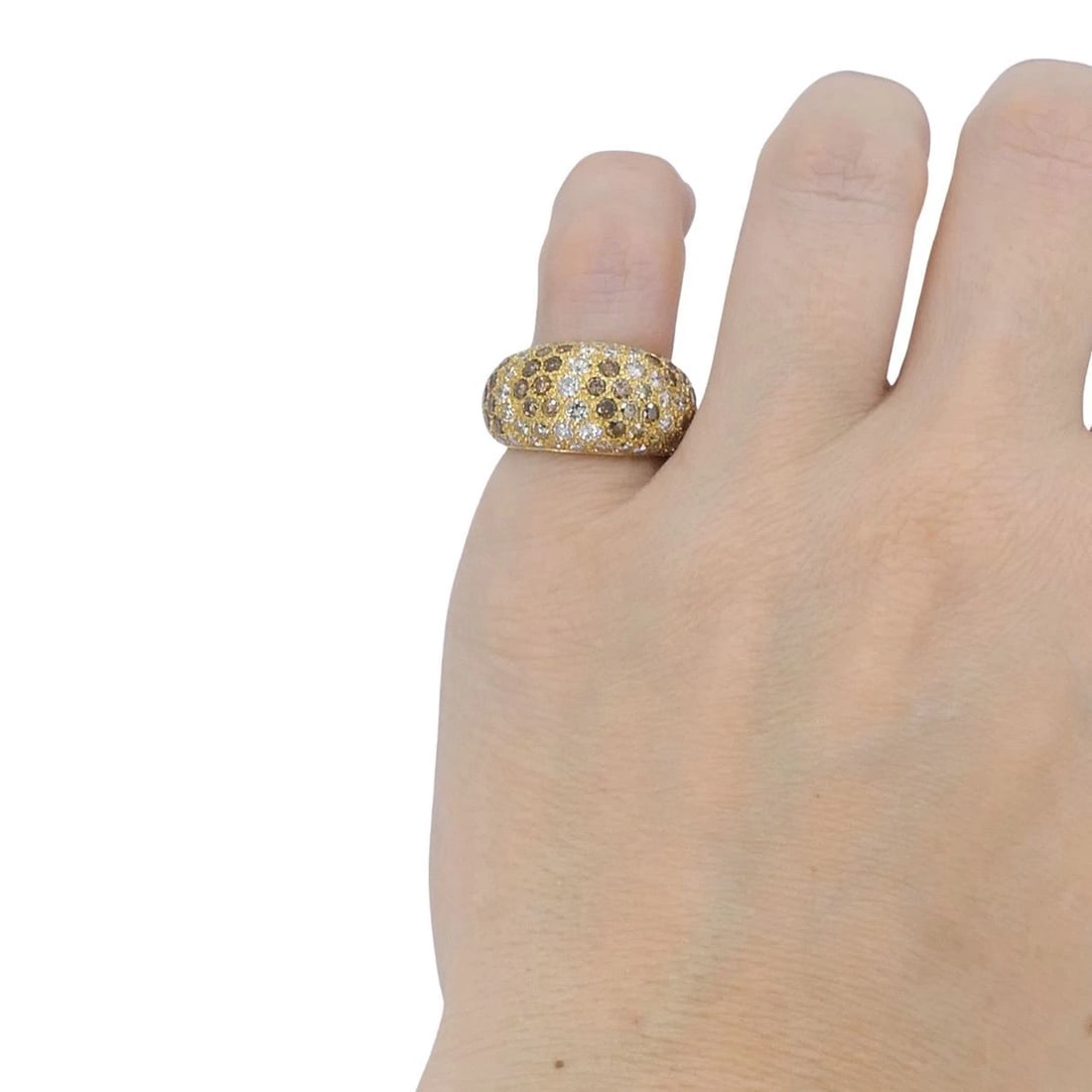 Vintage Cartier Sauvage 18k Gold White Brown Pavé Diamond Dome Ring - 3