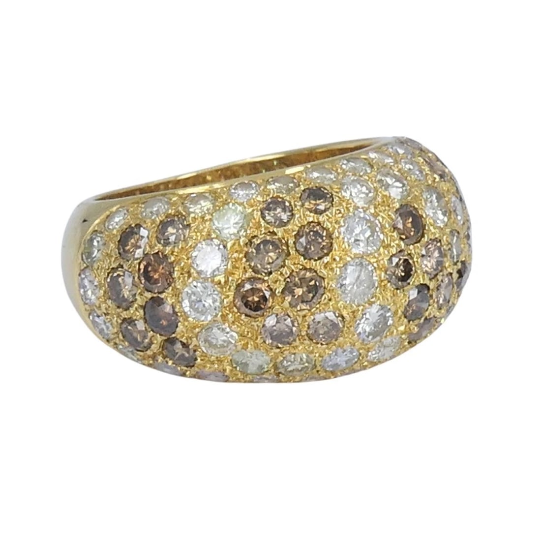 Vintage Cartier Sauvage 18k Gold White Brown Pavé Diamond Dome Ring - 4