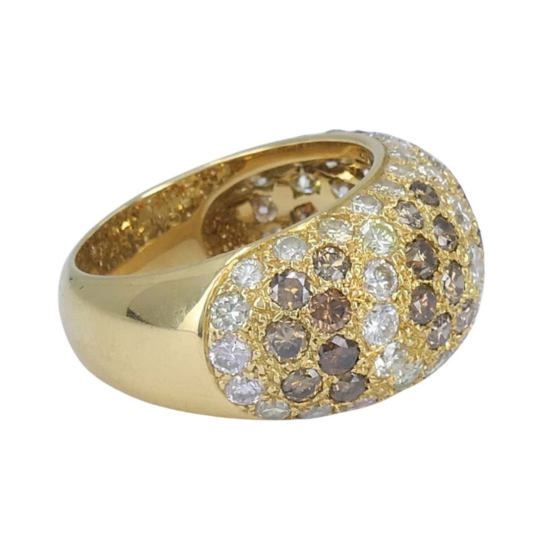 Vintage Cartier Sauvage 18k Gold White Brown Pavé Diamond Dome Ring - 5