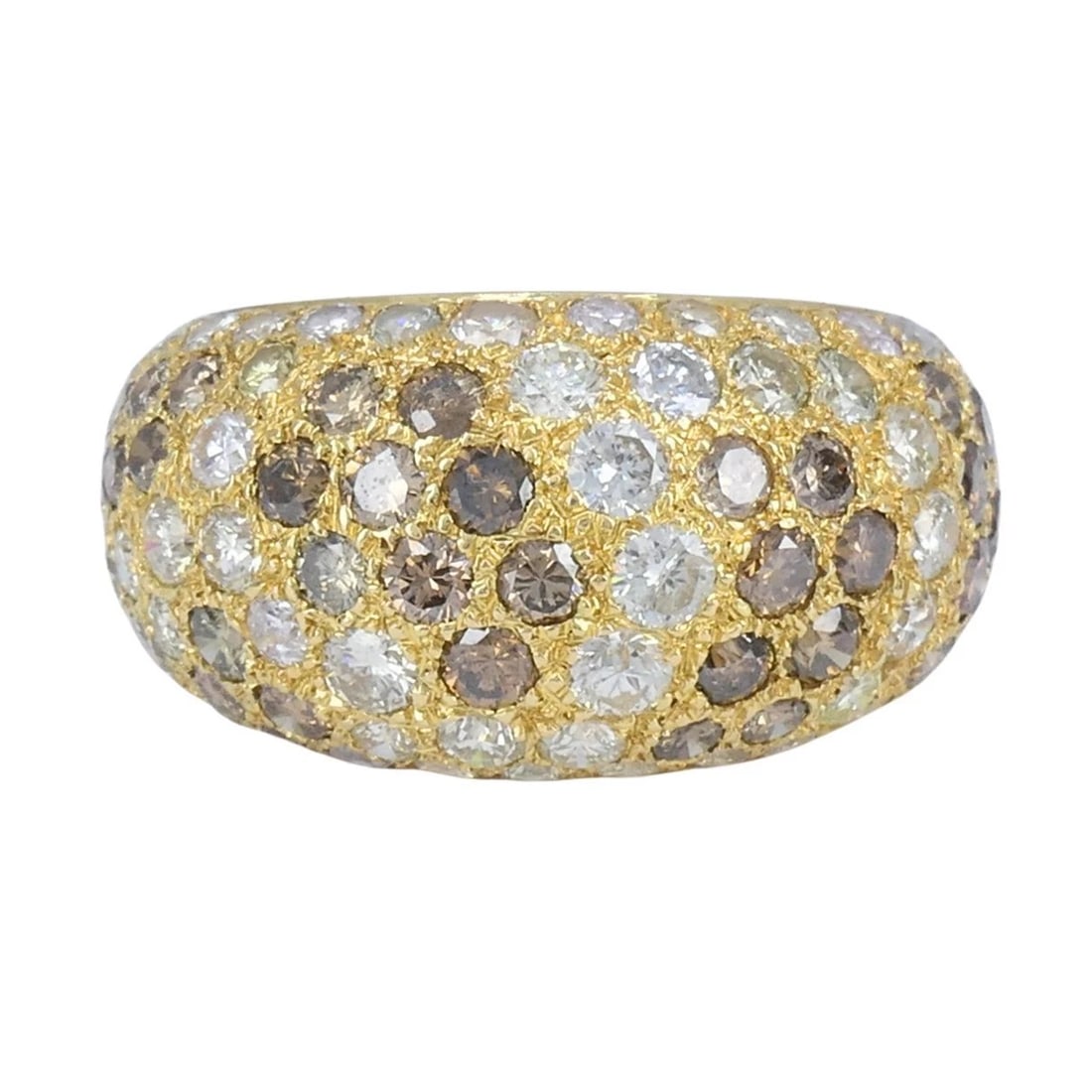 Vintage Cartier Sauvage 18k Gold White Brown Pavé Diamond Dome Ring - 9