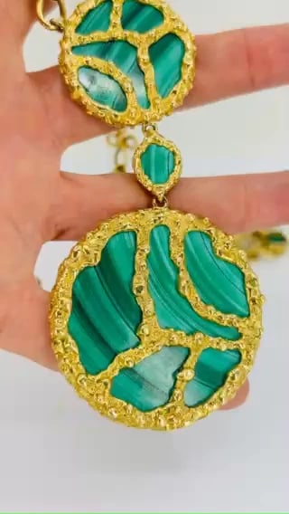 1980s Mauboussin Paris 18k Gold Malachite PENDANT NECKLACE Vintage - 2
