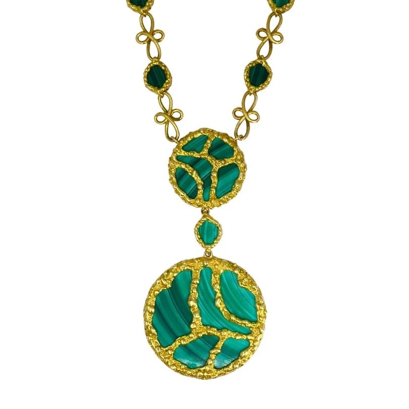 1980s Mauboussin Paris 18k Gold Malachite PENDANT NECKLACE Vintage - 5