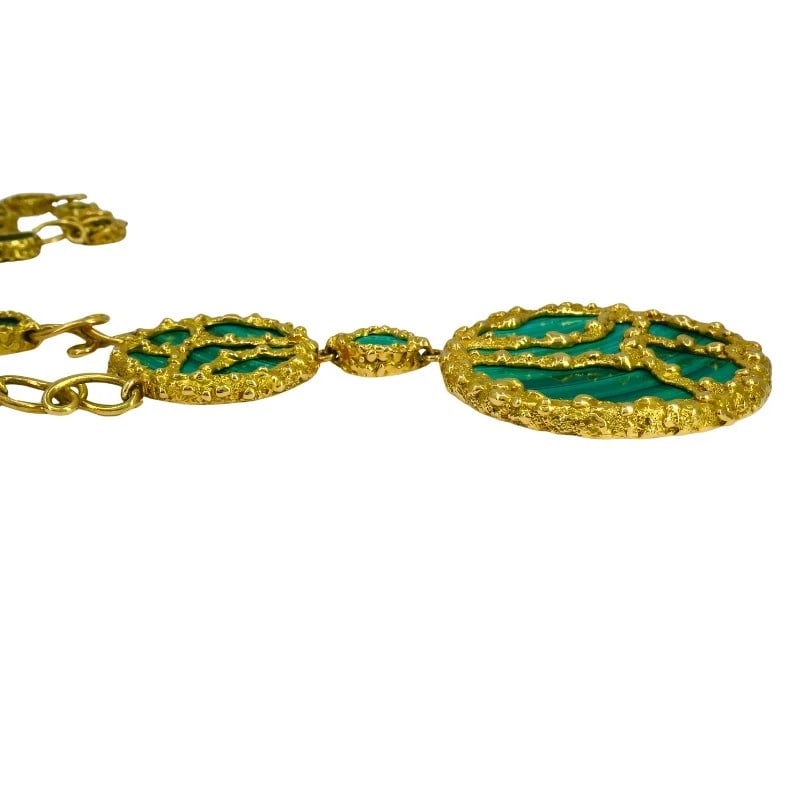1980s Mauboussin Paris 18k Gold Malachite PENDANT NECKLACE Vintage - 7
