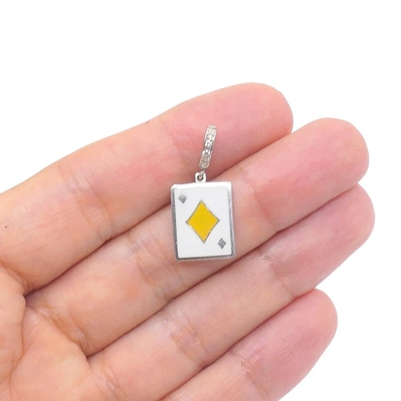 Vintage 12k Gold Playing Card Diamonds Charm Pavé Diamond Bail - 3