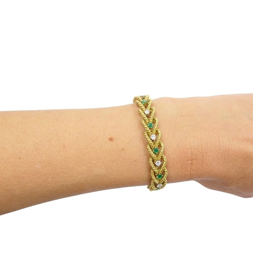 Hammerman Brothers 14k Gold Diamond Emerald Link Bracelet Vintage Estate - 3