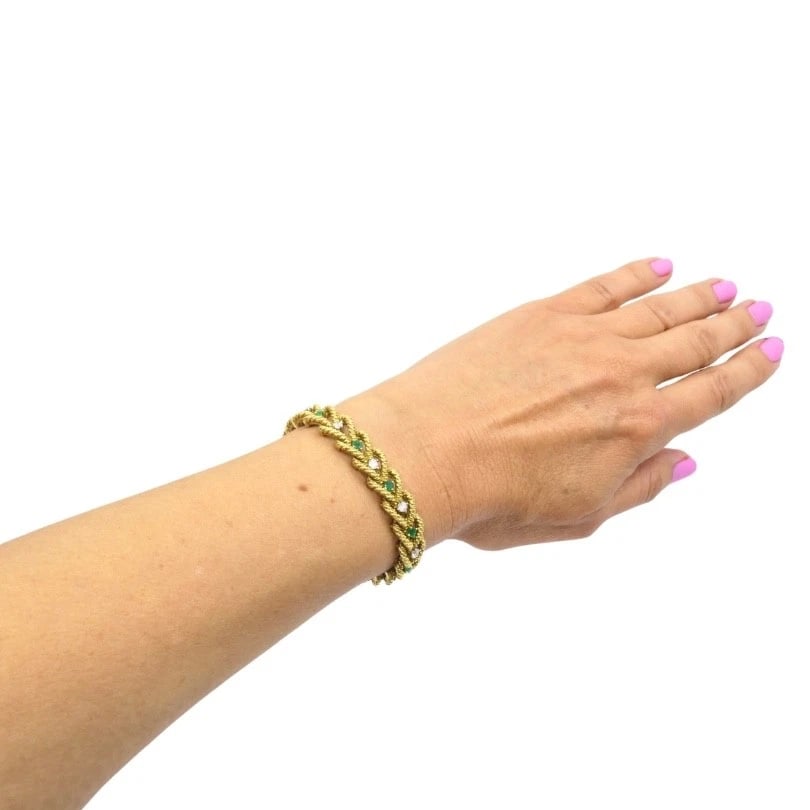 Hammerman Brothers 14k Gold Diamond Emerald Link Bracelet Vintage Estate - 4