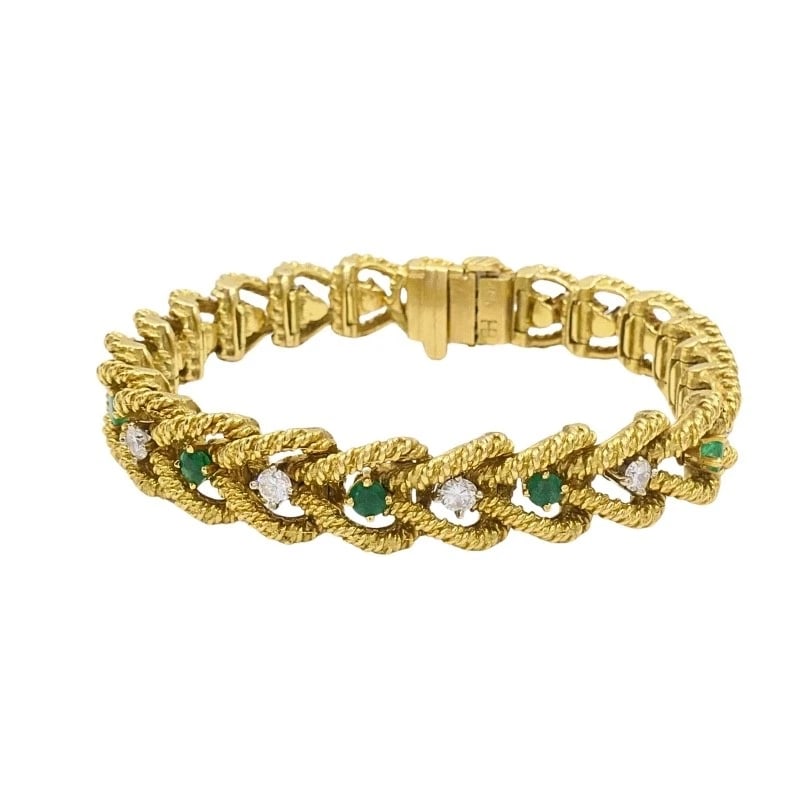 Hammerman Brothers 14k Gold Diamond Emerald Link Bracelet Vintage Estate - 8