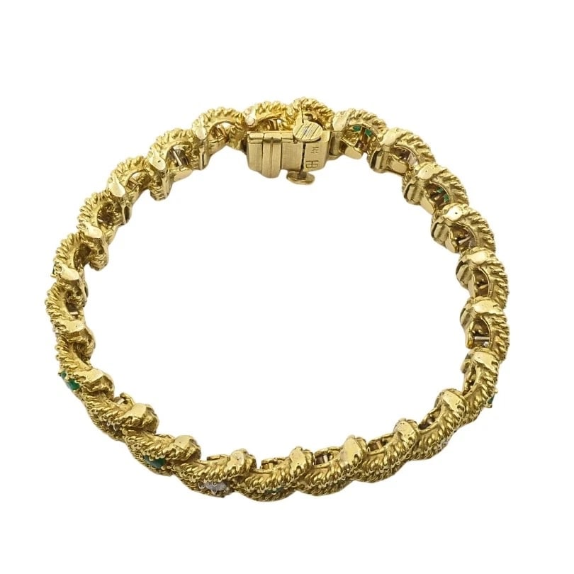 Hammerman Brothers 14k Gold Diamond Emerald Link Bracelet Vintage Estate - 9