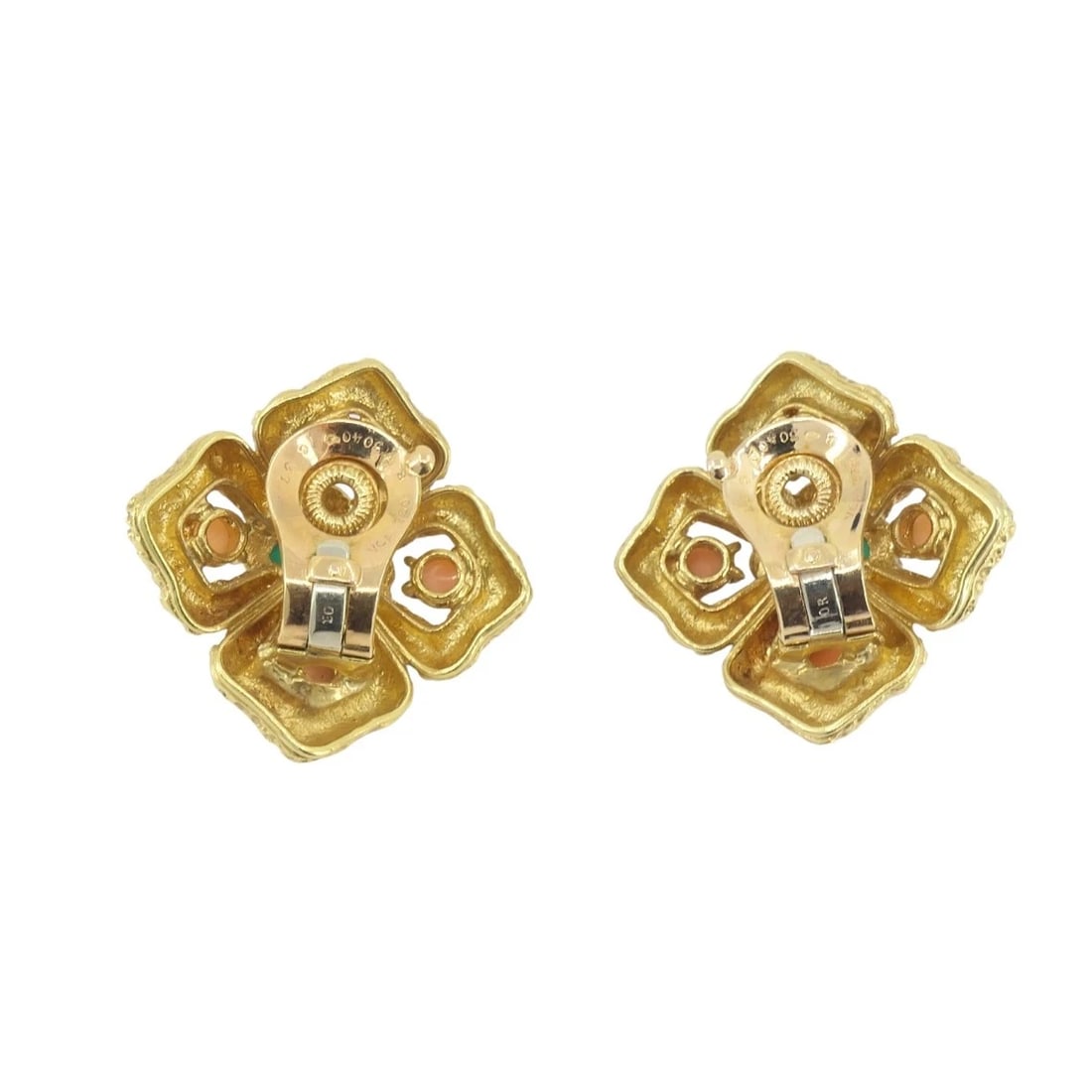 Vintage Van Cleef Earrings 18k Gold Coral Chrysophrase - 5