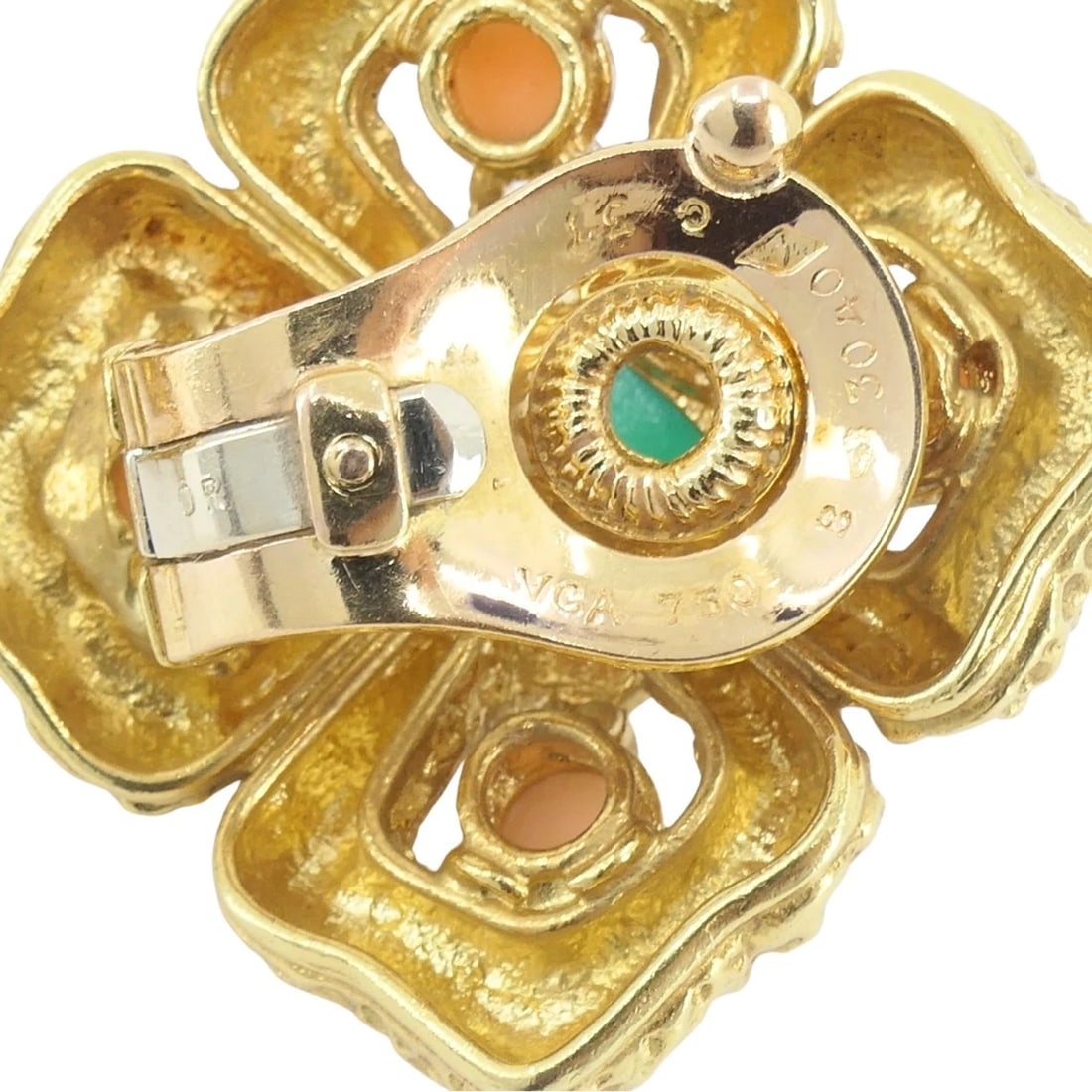 Vintage Van Cleef Earrings 18k Gold Coral Chrysophrase - 6