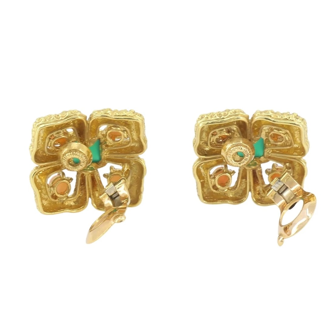 Vintage Van Cleef Earrings 18k Gold Coral Chrysophrase - 7
