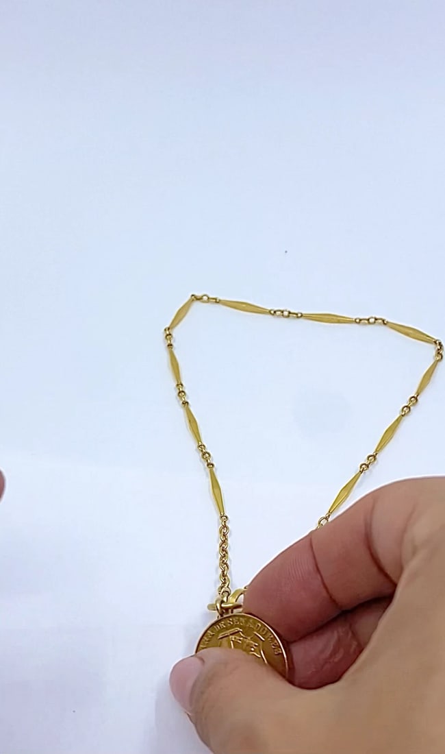 Vintage 10k Gold Chain 18k Coin Pendant Necklace - 2