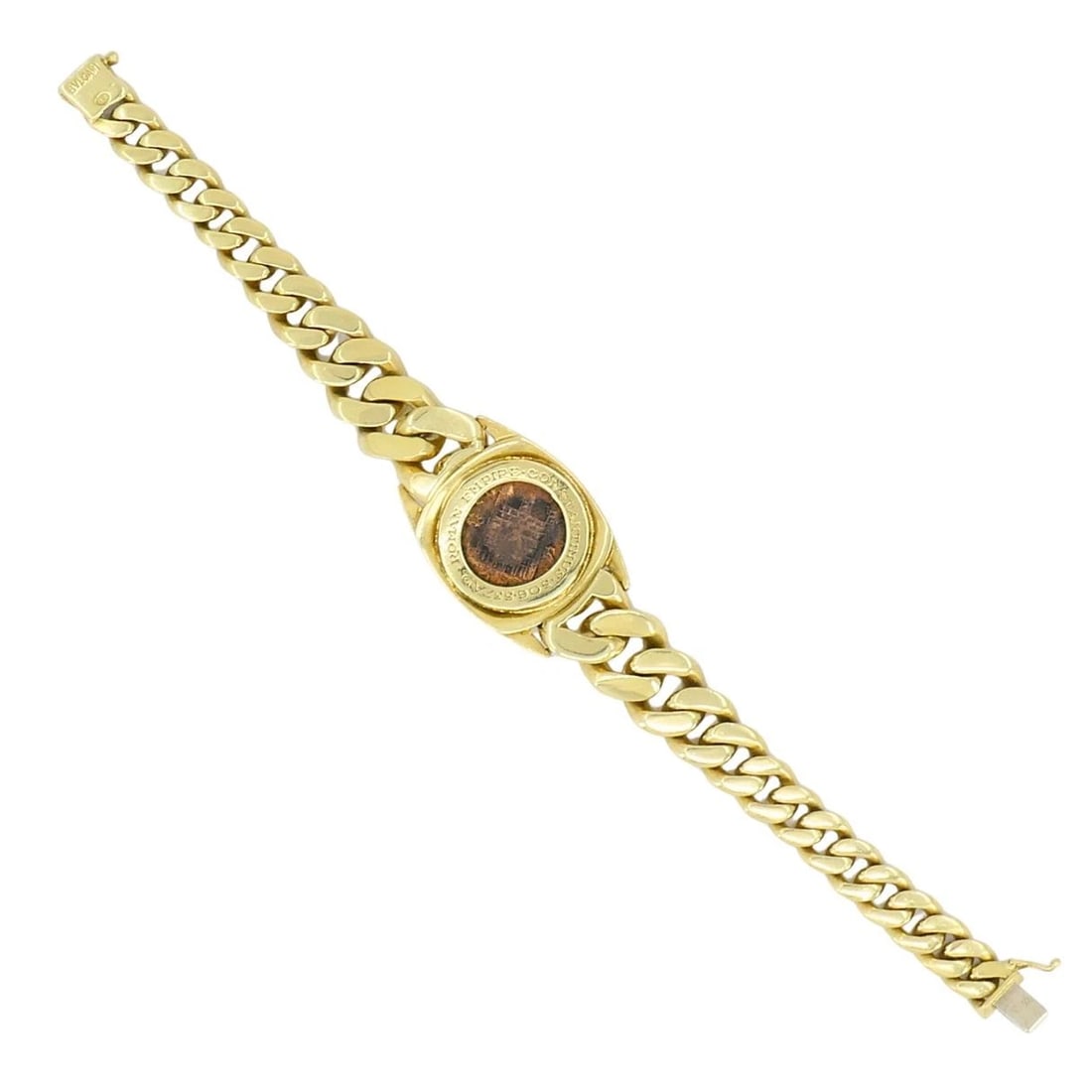 Vintage Bvlgari 18k Gold Monete Bronze Ancient Coin Curblink Bulgari Bracelet - 11