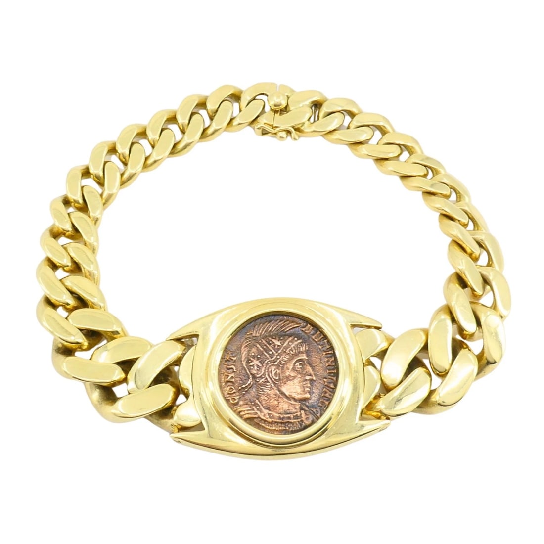 Vintage Bvlgari 18k Gold Monete Bronze Ancient Coin Curblink Bulgari Bracelet (1 of 12)