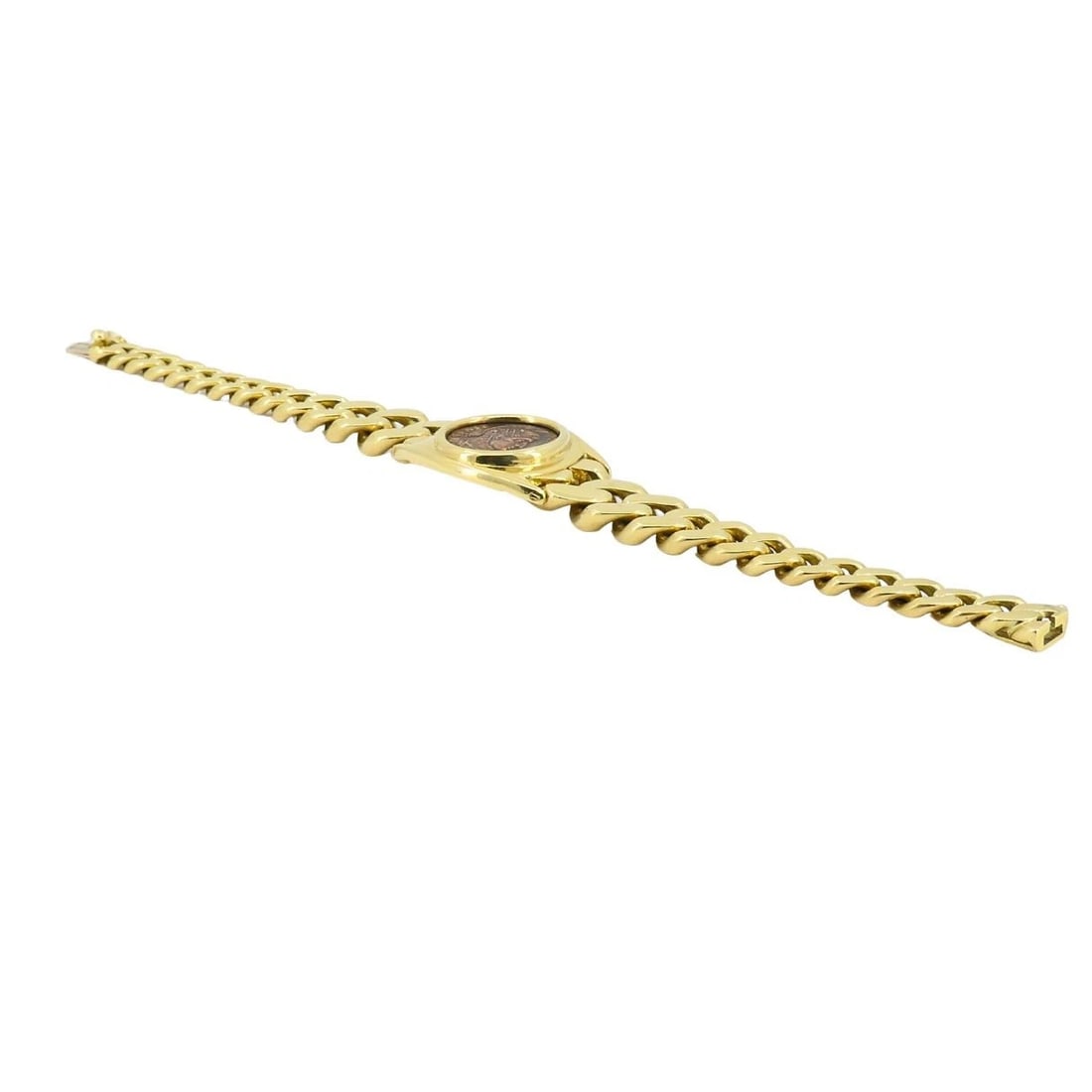 Vintage Bvlgari 18k Gold Monete Bronze Ancient Coin Curblink Bulgari Bracelet - 9