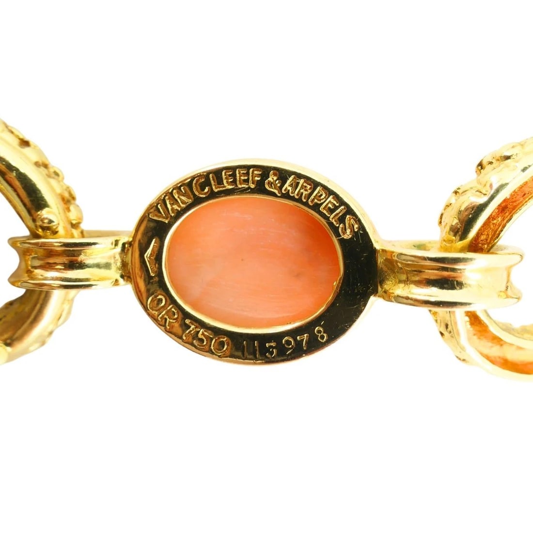 Vintage Van Cleef & Arpels 18k Gold Coral Chrysophrase Link Bracelet - 6