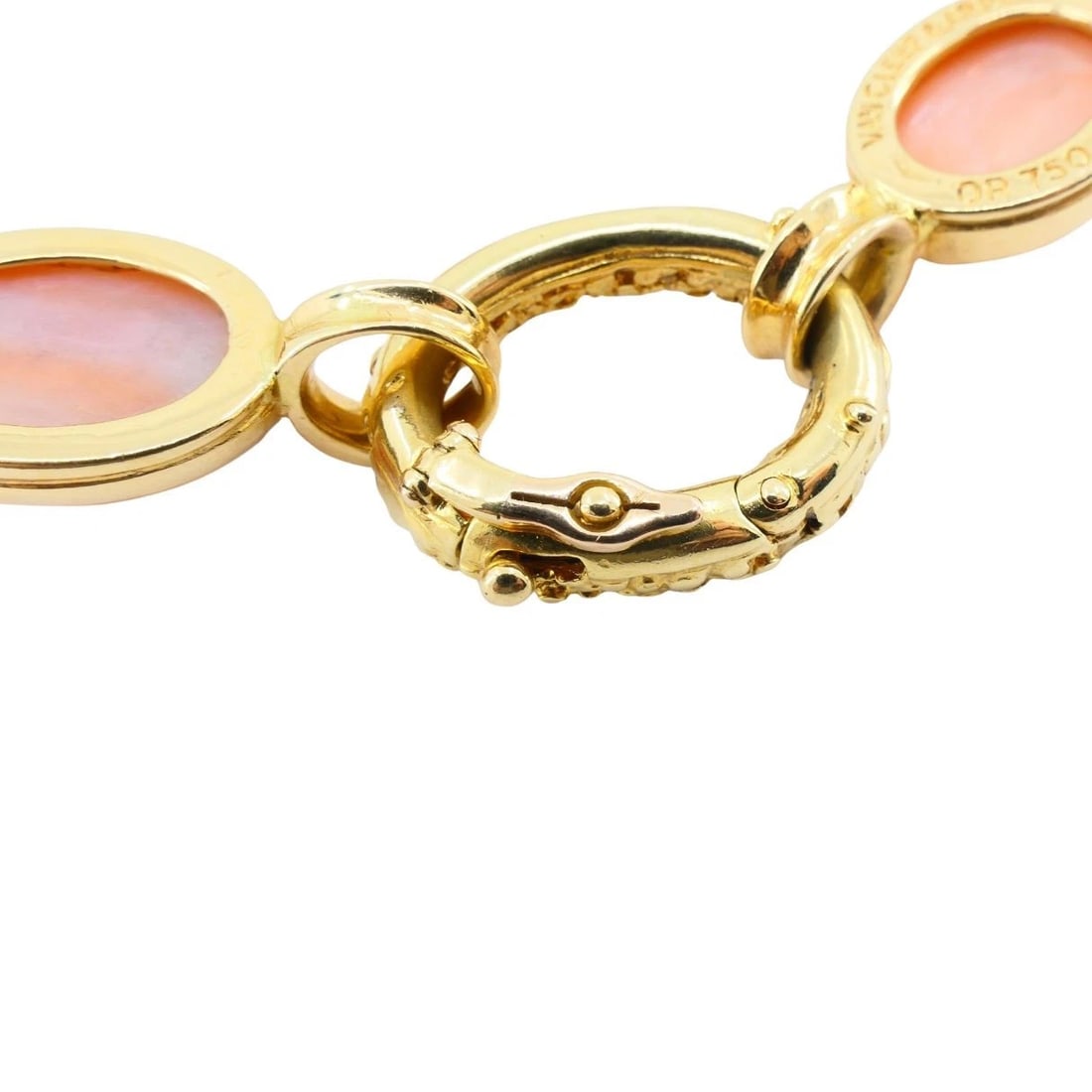 Vintage Van Cleef & Arpels 18k Gold Coral Chrysophrase Link Bracelet - 7