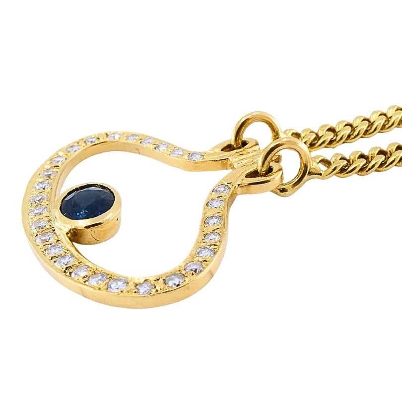 14k Gold Diamond Sapphire Pendant Necklace Eye Motif - 6