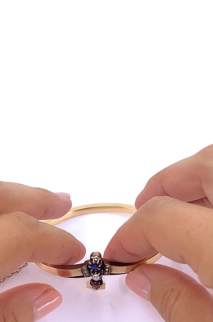 Victorian 14k Gold Gemstone Bangle Bracelet - 2