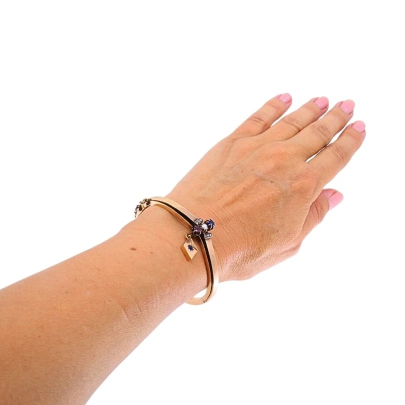 Victorian 14k Gold Gemstone Bangle Bracelet - 4