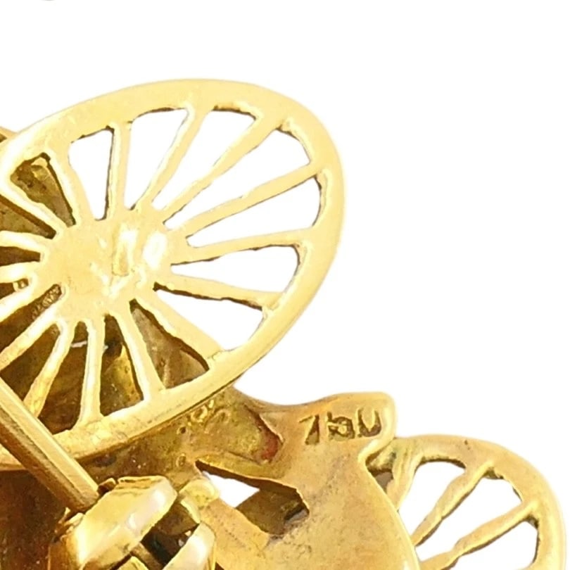 Vintage 18k Gold Enamel Riksha Brooch Pin Gemstone Accents - 11