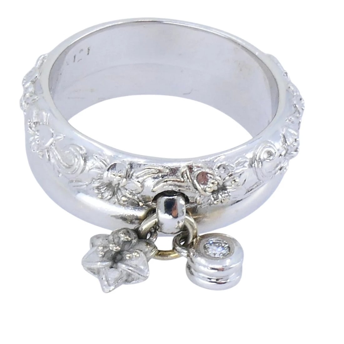 Carrera y Carrera 18K White Gold Double Ring with Diamond Floral Design - 4