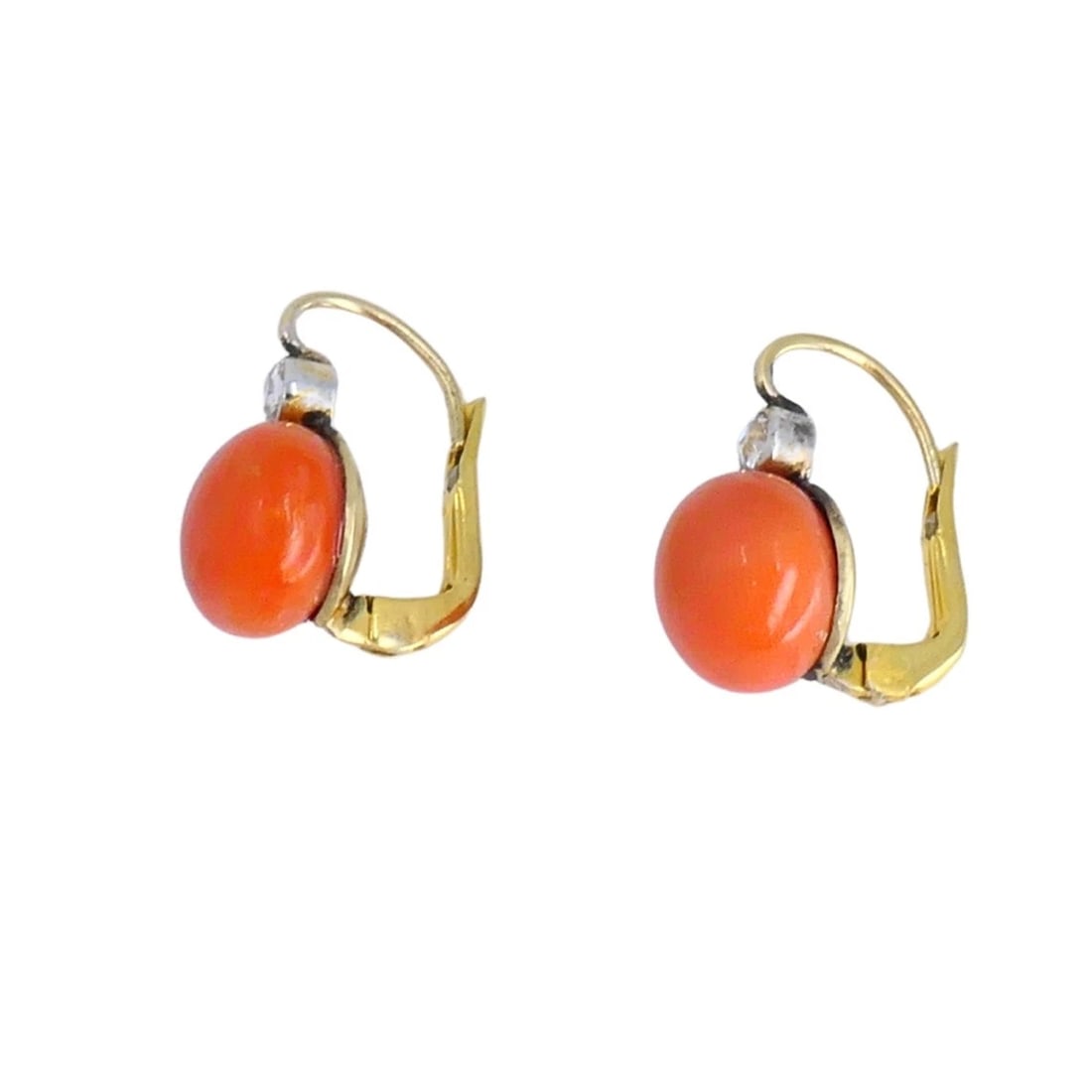 Vintage 14k Gold Coral Earrings Diamond Accent - 3
