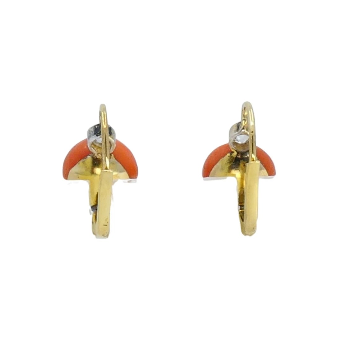 Vintage 14k Gold Coral Earrings Diamond Accent - 5