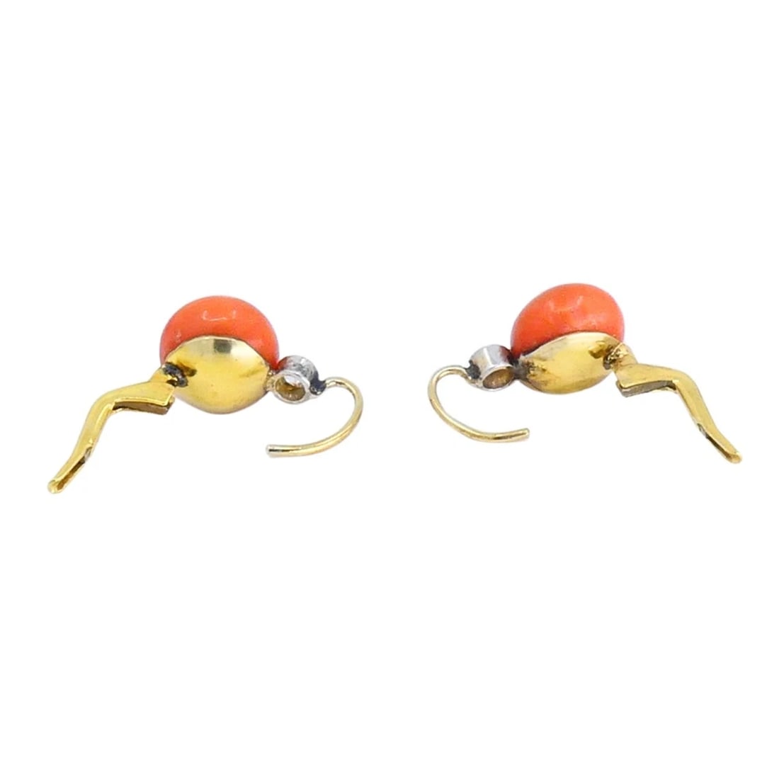 Vintage 14k Gold Coral Earrings Diamond Accent - 7