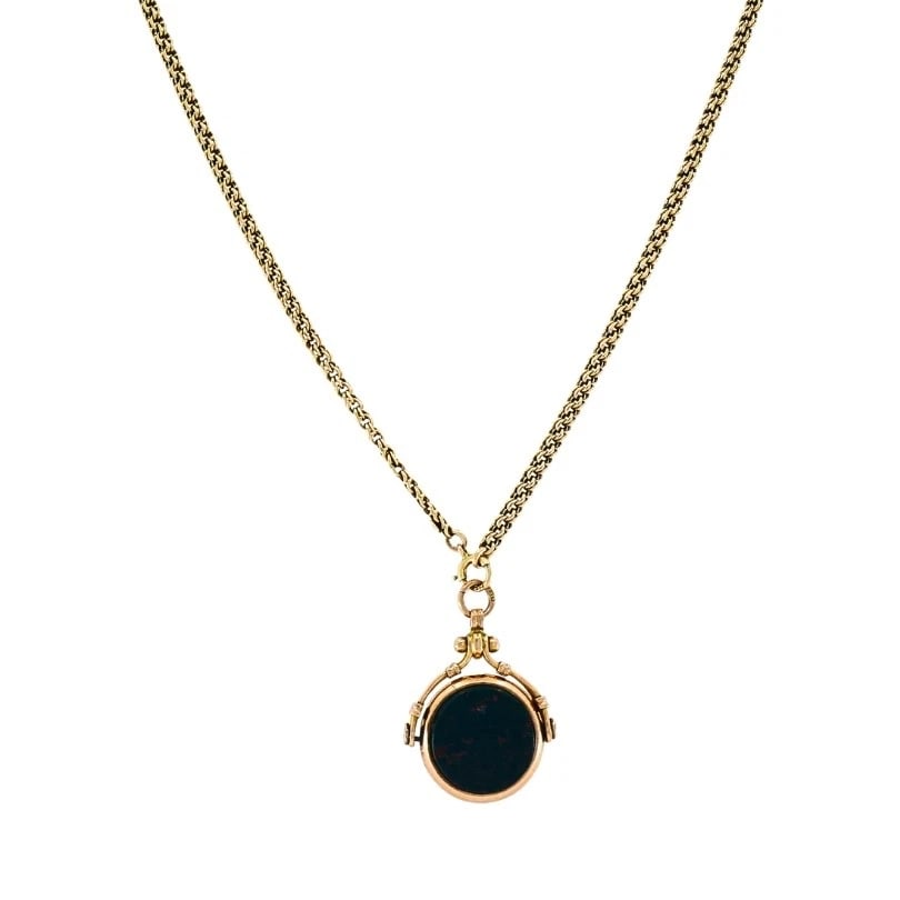 Antique 9k Gold Carnelian Bloodstone Pendant 14k Gold Chain Necklace: Title: Antique 9k Gold Carnelian Bloodstone Pendant 14k Gold Chain Necklace Description: AProduct details: Materials: 9K old, 14k old Weight: Chain - 22.6 rams; Pendant - 7.7 rams emstone: Bloodstone,